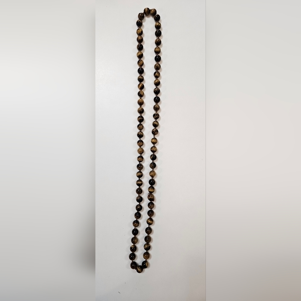 Yellow Tiger Eye Gemstone Round Necklace -15" - Picture 7 of 7